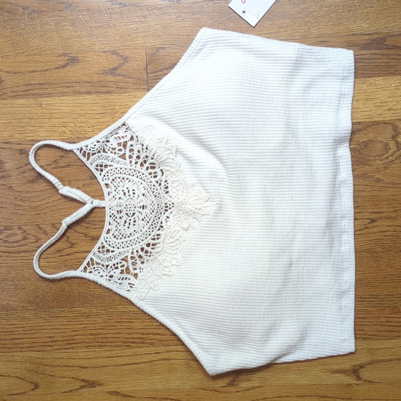 NWT Cropped Lace Detailing White Ribbed Tank Top Juniors Size XL SO Brand - Picture 12 of 12
